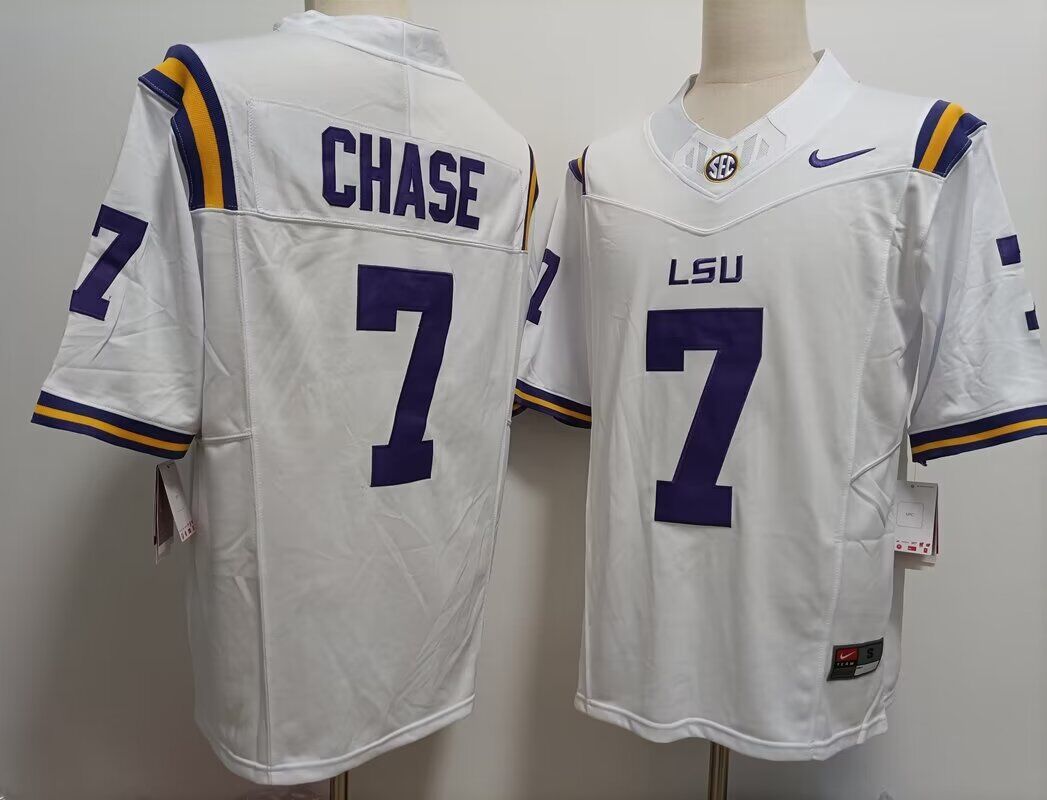 2024 NCAA Men LSU Tigers #7 Chase white  Nike jersey